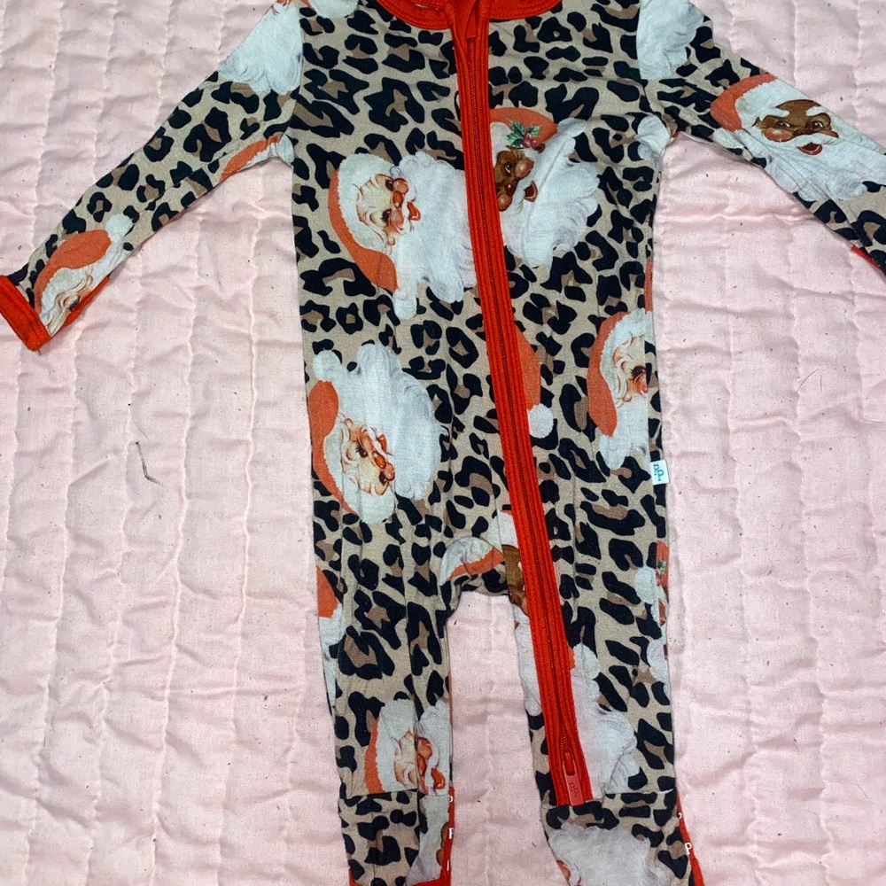 Posh peanut Leopard Print Kids One Piece with Santa Design